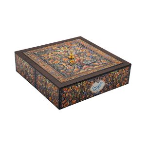 Wooden box with flower and chicken designs