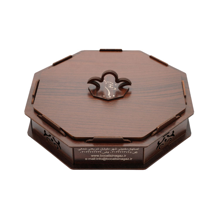wood-box جعبه چوبی شکلات خوری 8 ضلعی